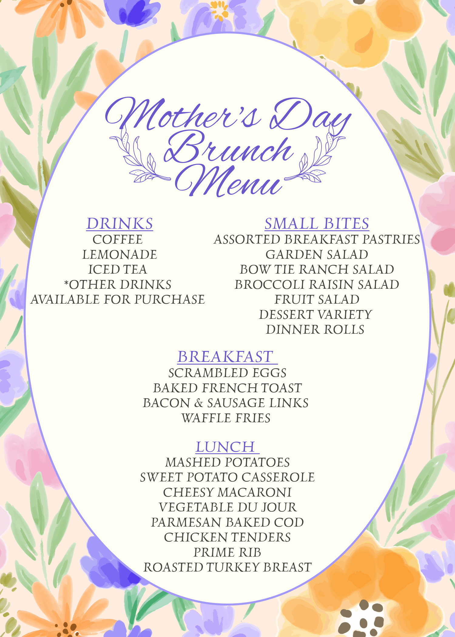 Mothers Day Brunch Menu 2025